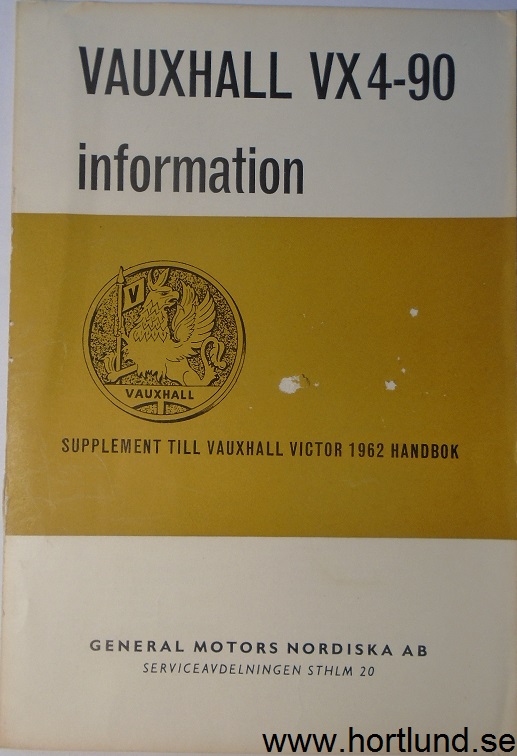 1962 Vauxhall FB VX 4/90 Handbok supplement svensk
