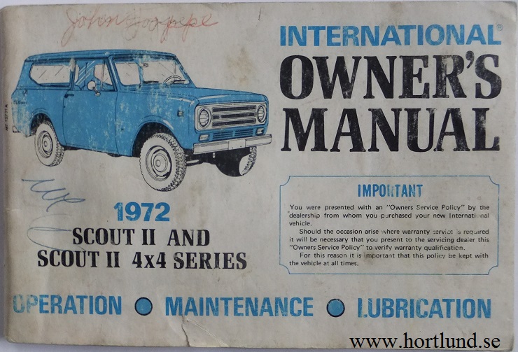 1972 International Scout II Owner's Manual
