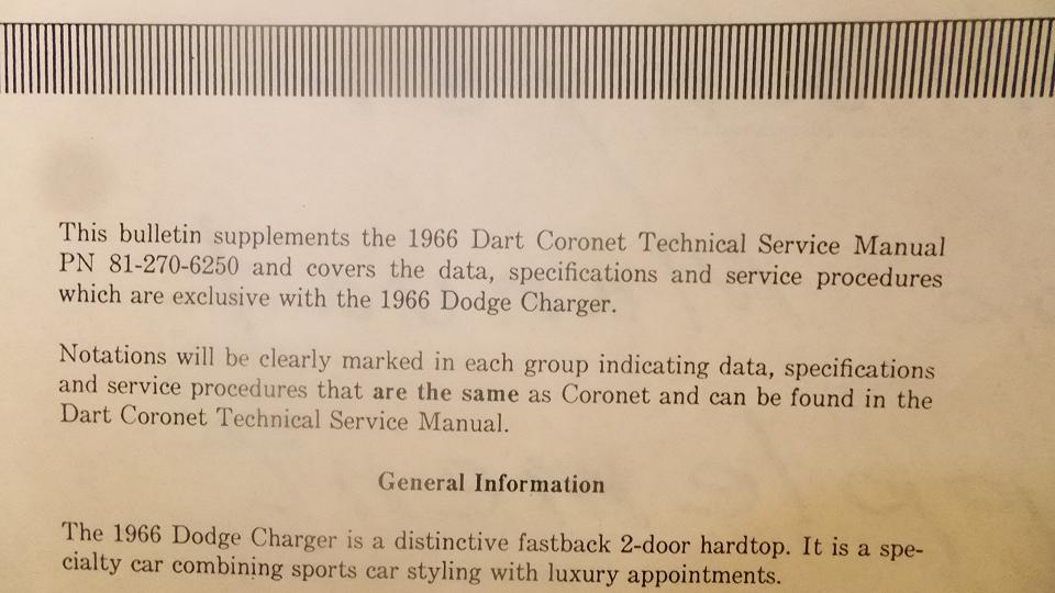 1966 Dodge Charger Service Manual supplement - 2