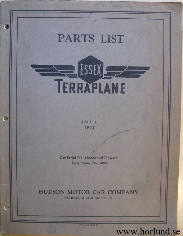 1932 Essex Terraplane Parts List