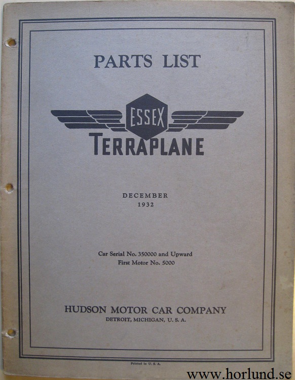 1932 Essex Terraplane Parts List uppdaterad