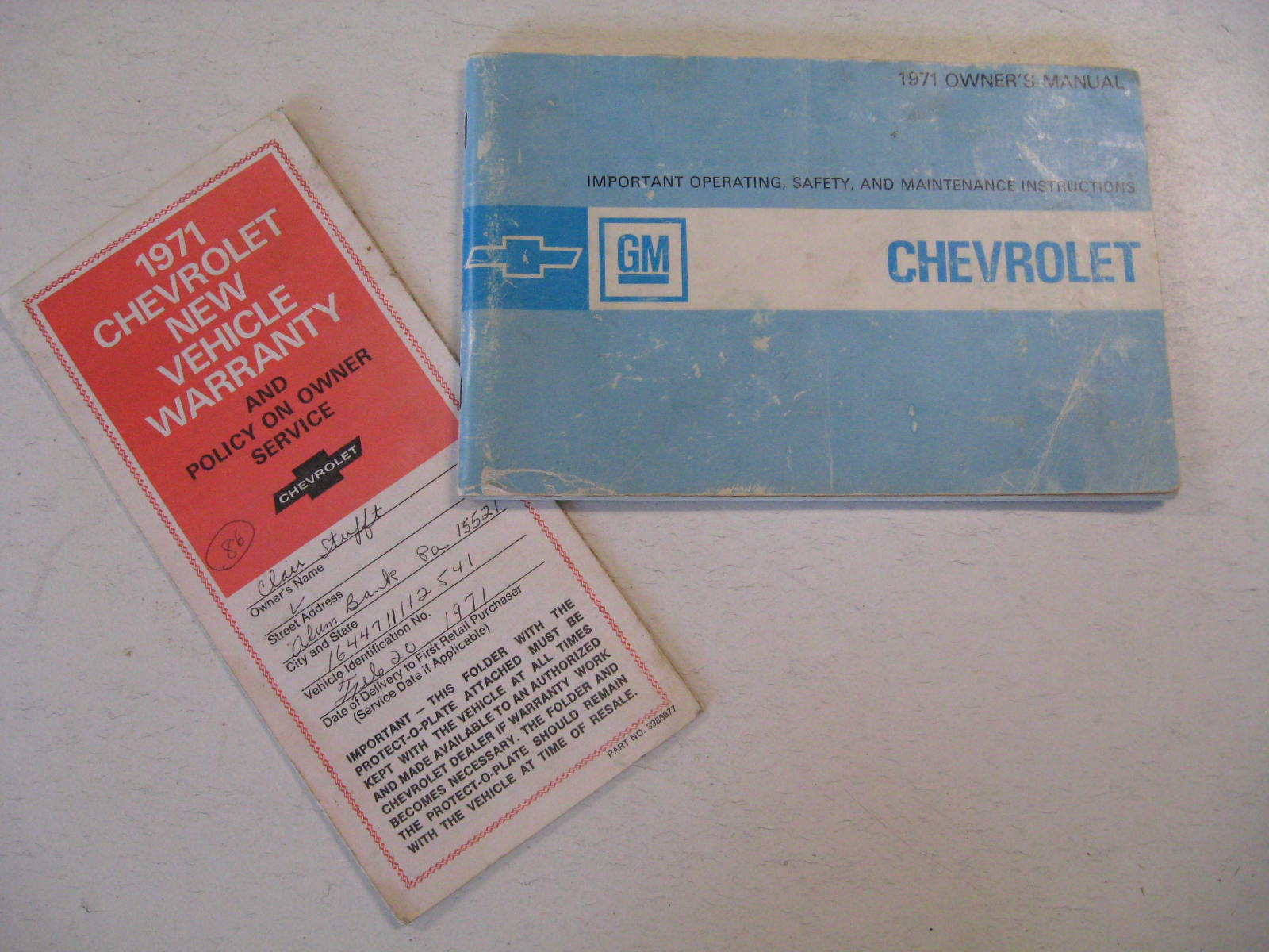 1971 Chevrolet Owners Manual + New Vehicla Warranty