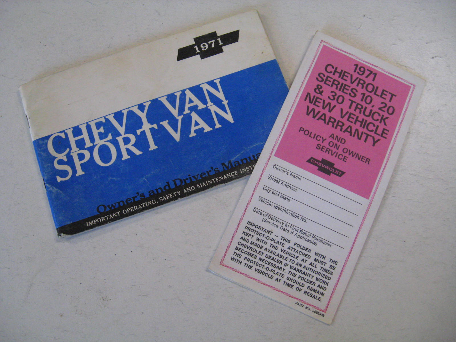 1971 Chevrolet Van + SportVan Owners Manual + New Vehicle Warranty