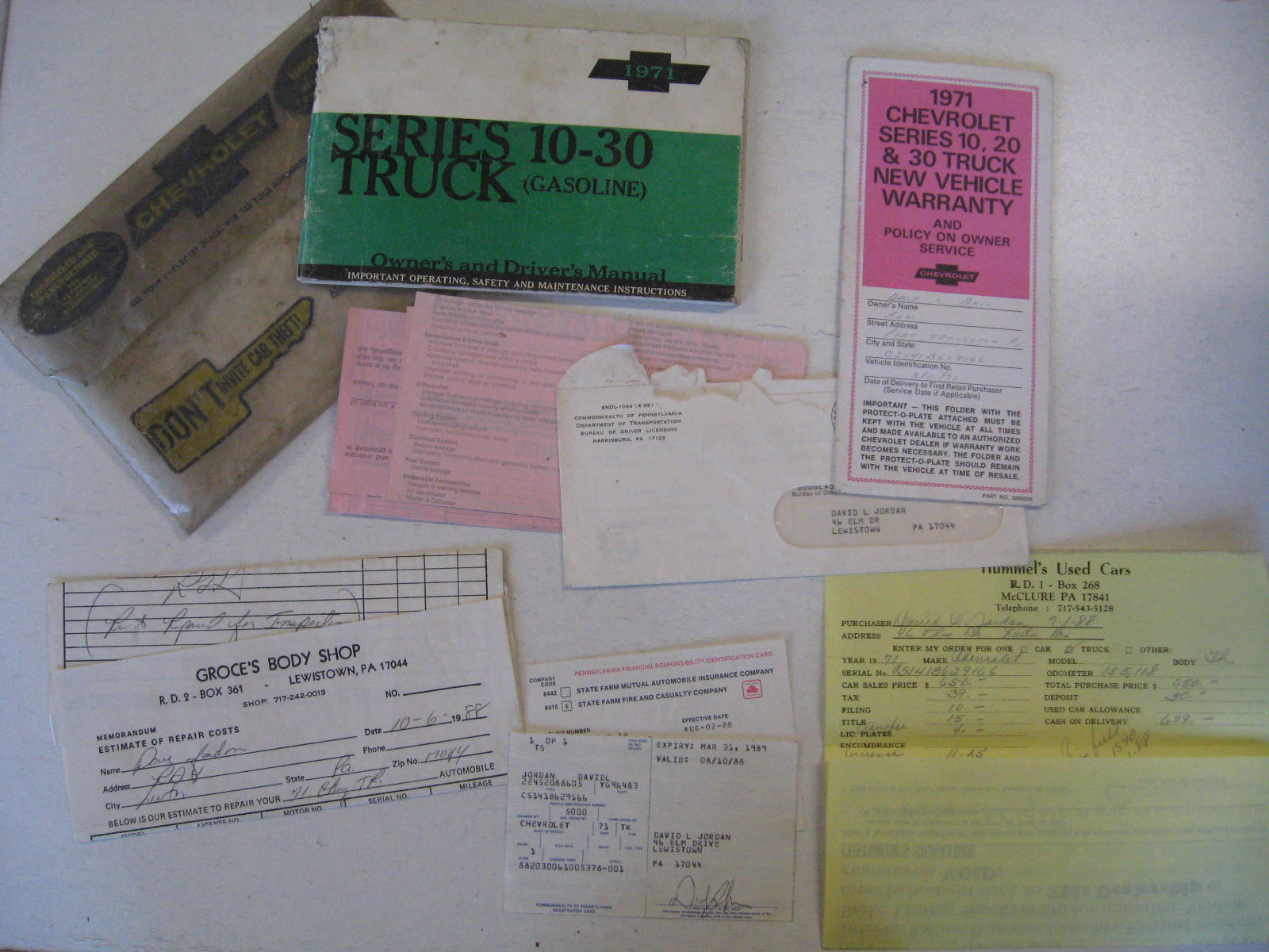 1971 Chevrolet Series 10 - 30 Truck Gasoline Owners Manual + New Vehicle Warranty + Original Plastficka