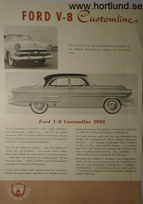 1953 Ford V-8 Customline broschyr, Svensk