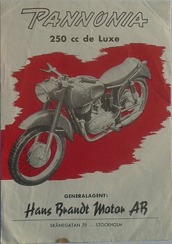 1958 Pannonia 250 cc de Luxe broschyr svensk