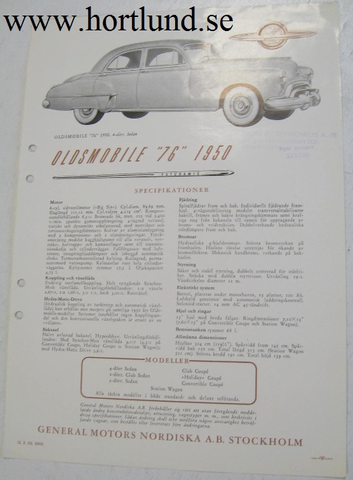 1950 Oldsmobile 76 broschyr