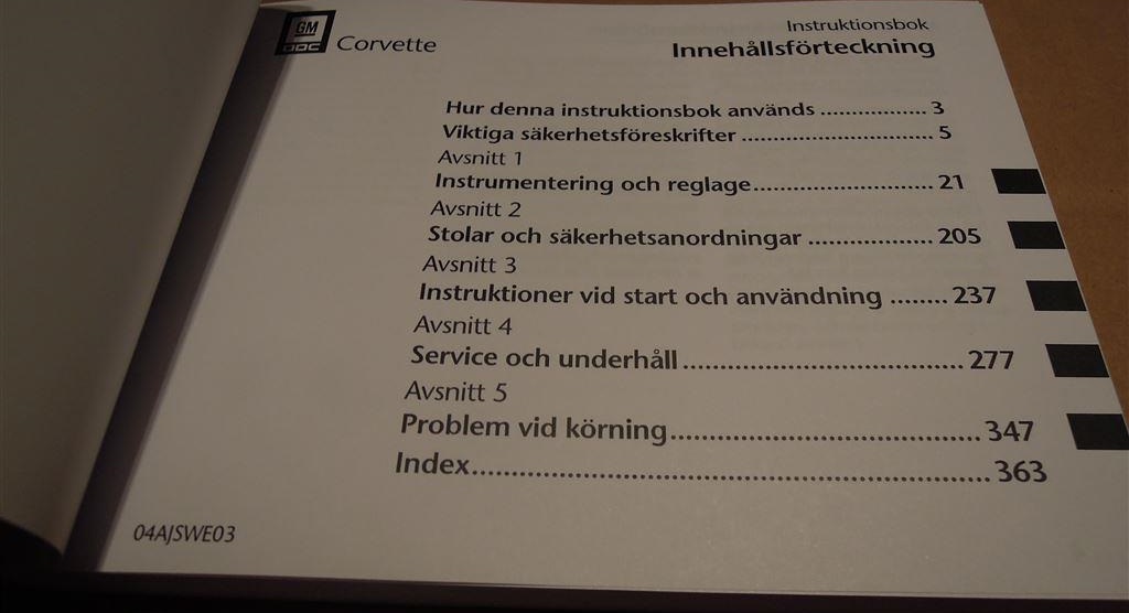 2008 Chevrolet Corvette Instruktionsbok Svensk - 2