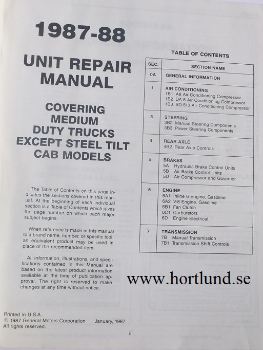 1987/88 Chevrolet Truck Medium Duty Truck Unit Repair Manual - 2