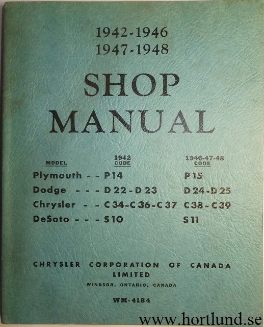 1942 - 1948 Chrysler Plymouth De Soto Dodge Shop Manual