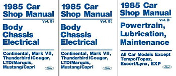 1985 Ford, Continental, Mark VII, Thunderbird, Cougar, LTD, Marquis, Mustang och Capri Shop Manual