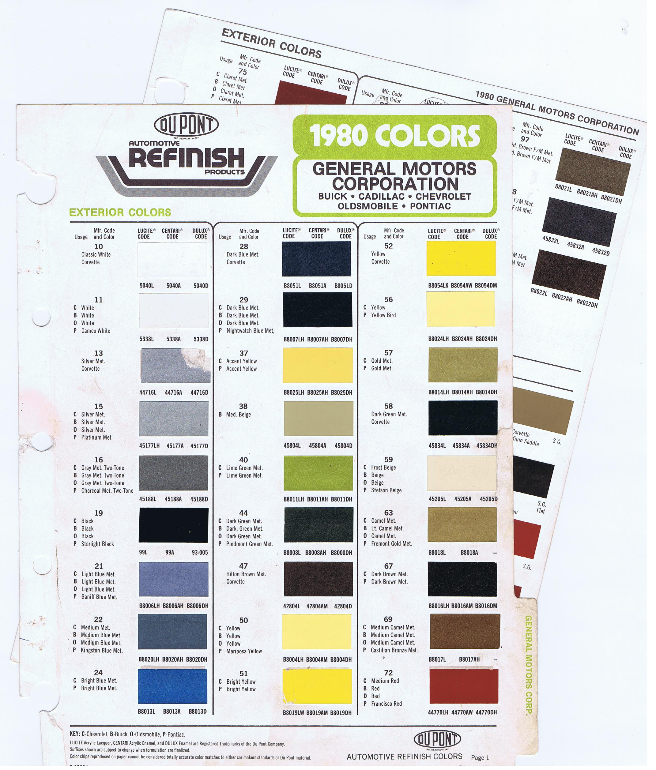 1980 Chevrolet Colors Lackprover