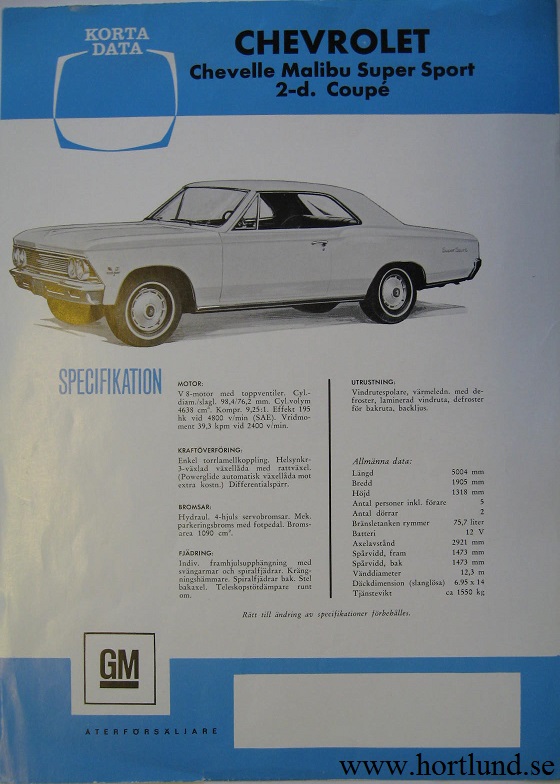 1966 Chevrolet Chevelle Malibu Super Sport Hardtop Broschyr svensk