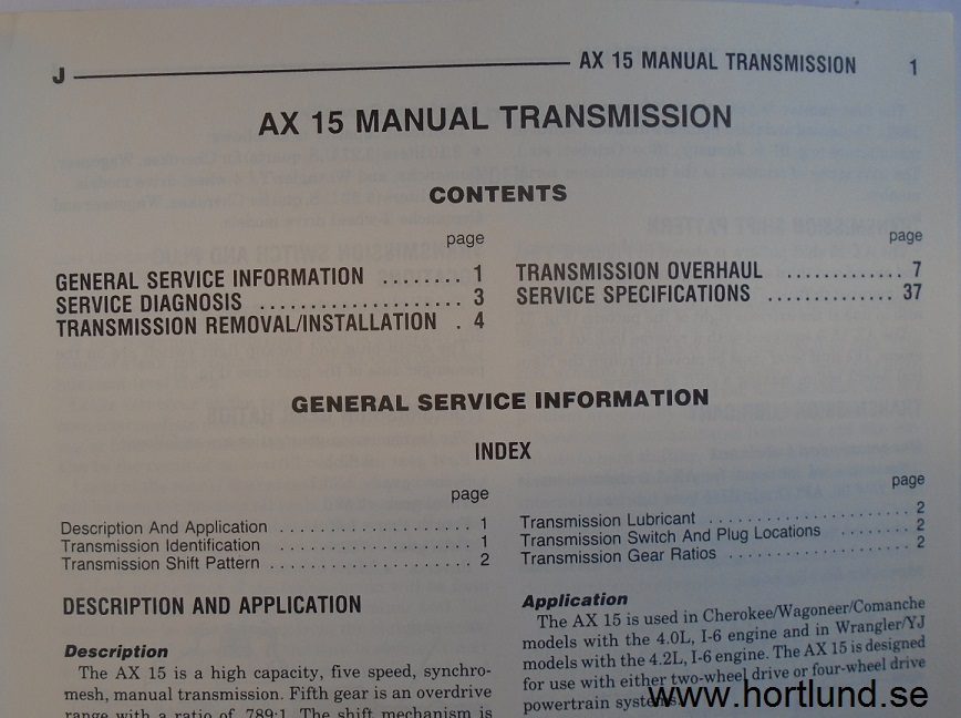 1989 Jeep  Service Manual Supplement AX 15 Manual Transmission alla modeller - 2