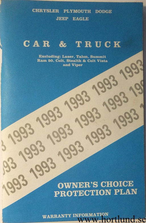 1993 Chrysler Plymouth Dodge Jeep Eagle Owner's Choise Protection Plan