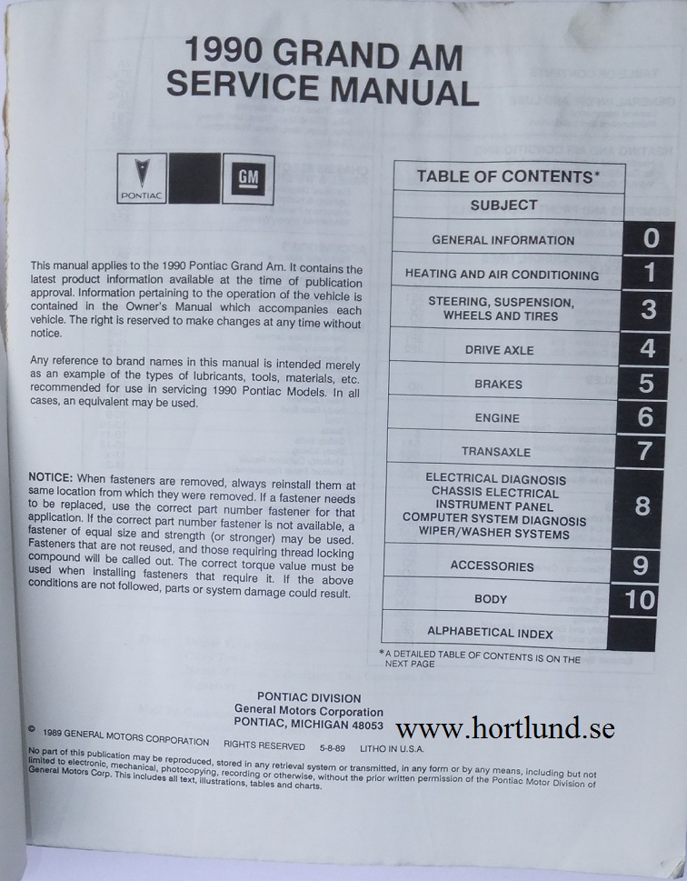 1990 Pontiac Grand Am Service Manual