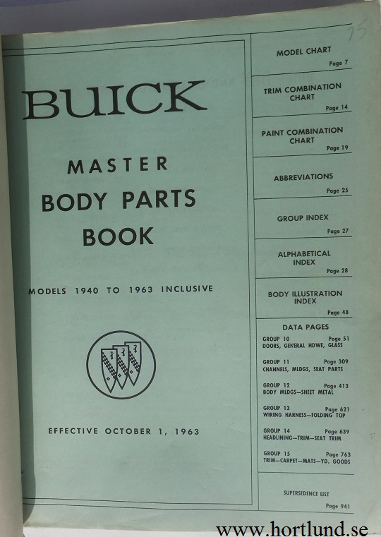 1963 - 1940 Buick Master Body Parts Book - 2