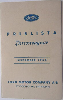 1955 Ford Prislista Personvagnar alla modeller svensk
