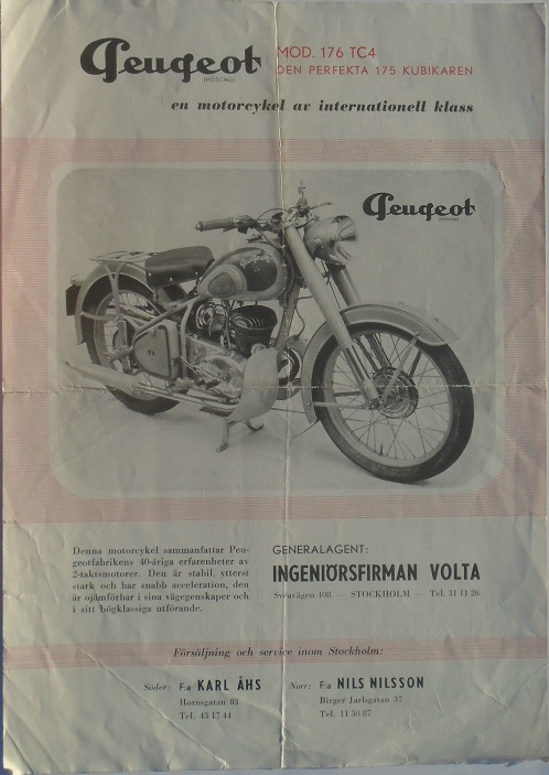 1952 Peugeot mod 176 TC4 broschyr svensk