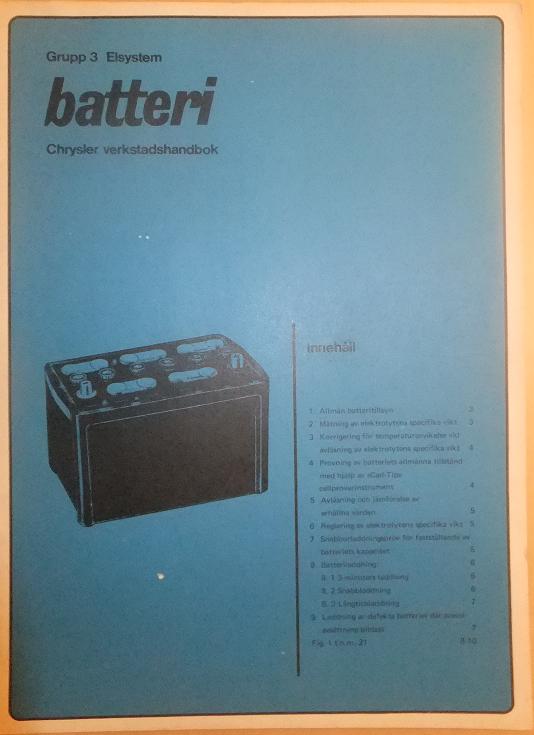 1968 Chrysler Verkstadshandbok batteri svensk original
