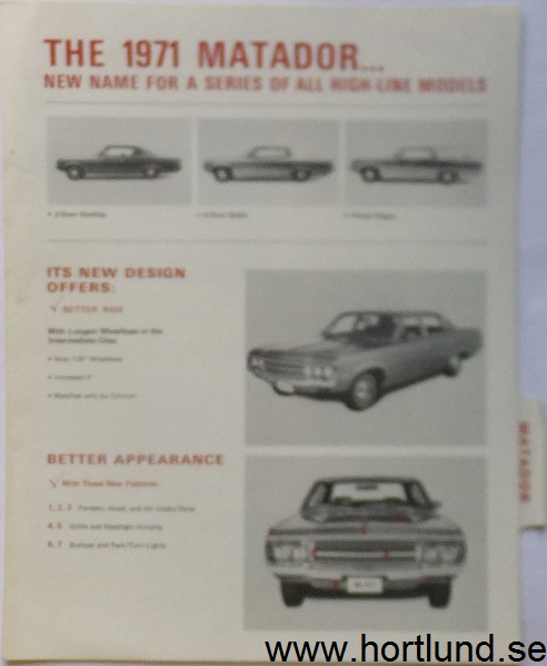 1971 AMC Matador faktablad