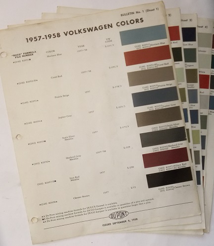 1957 - 1958 Volkswagen VW Du Pont Lackkarta