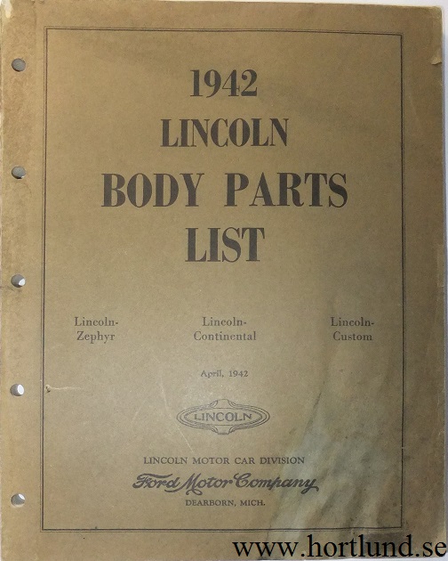 1942 Lincoln Body Parts List