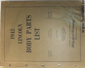 1942 Lincoln Body Parts List