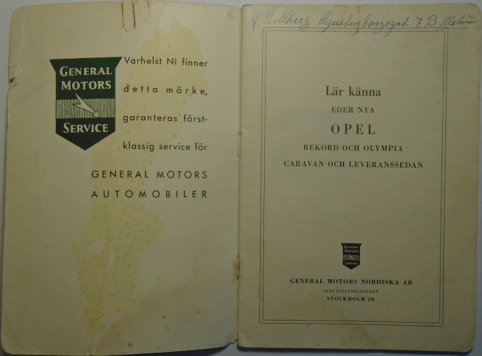 1958 Opel Olympia och Rekord Handbok 3:a utg. - 2
