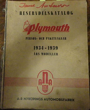 1934-1939 Plymouth Reservdelskatalog svensk
