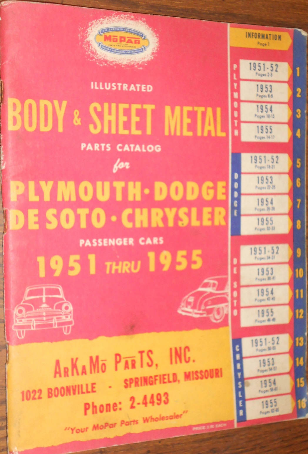 1951 - 1955 Plymoyth Dodge De Soto Chrysler Body & Sheet Metal Parts Catalog