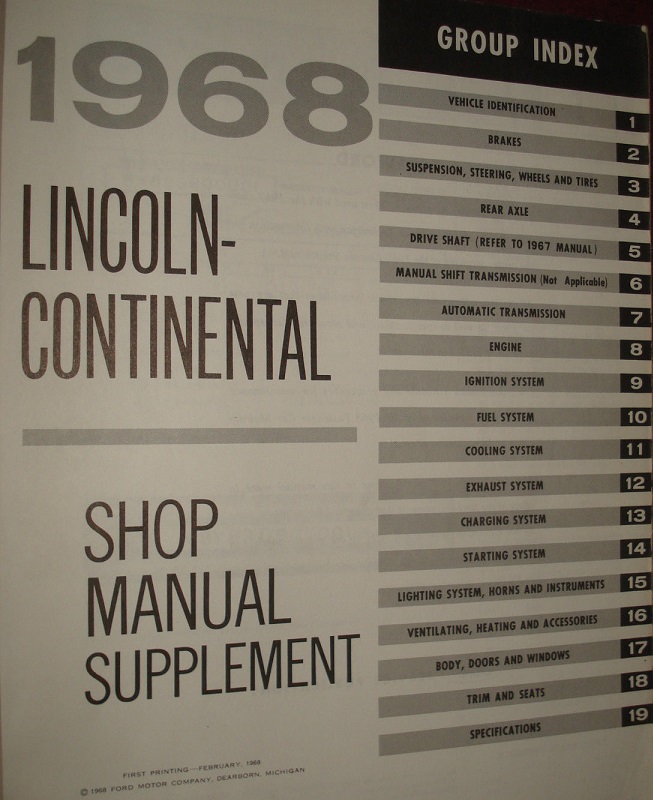 1968 Lincoln Continental Shop Manual supplement - 2