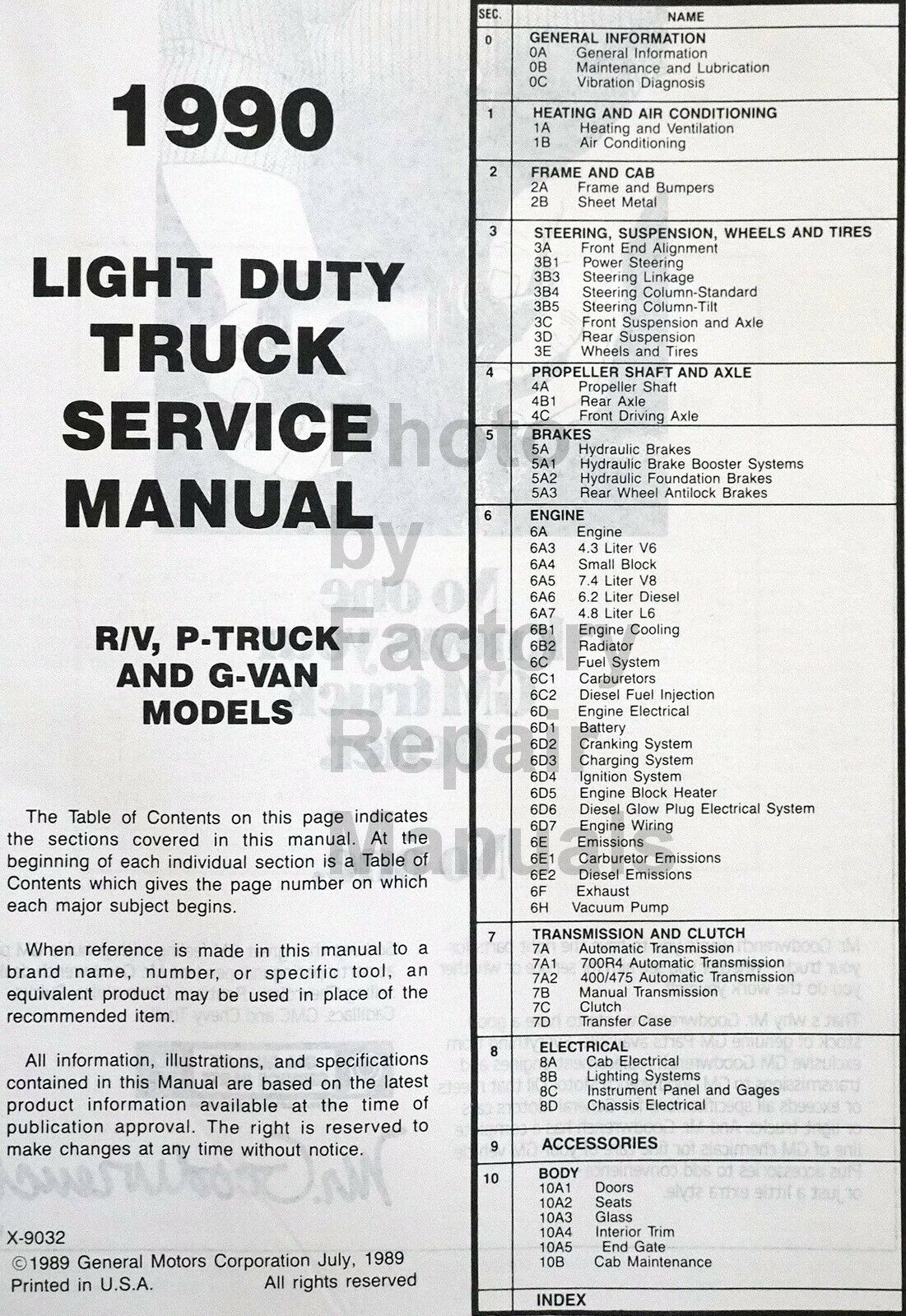 www.hortlund.se 1990 GMC Light Duty Truck R/V, G, P Models