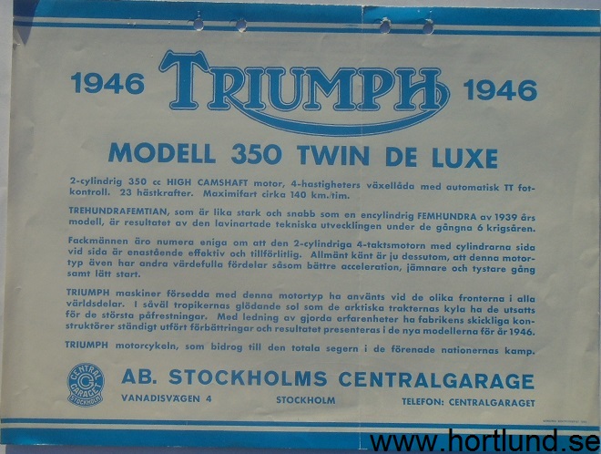 1946 Triumph 350 Twin De Luxe broschyr svensk - 2