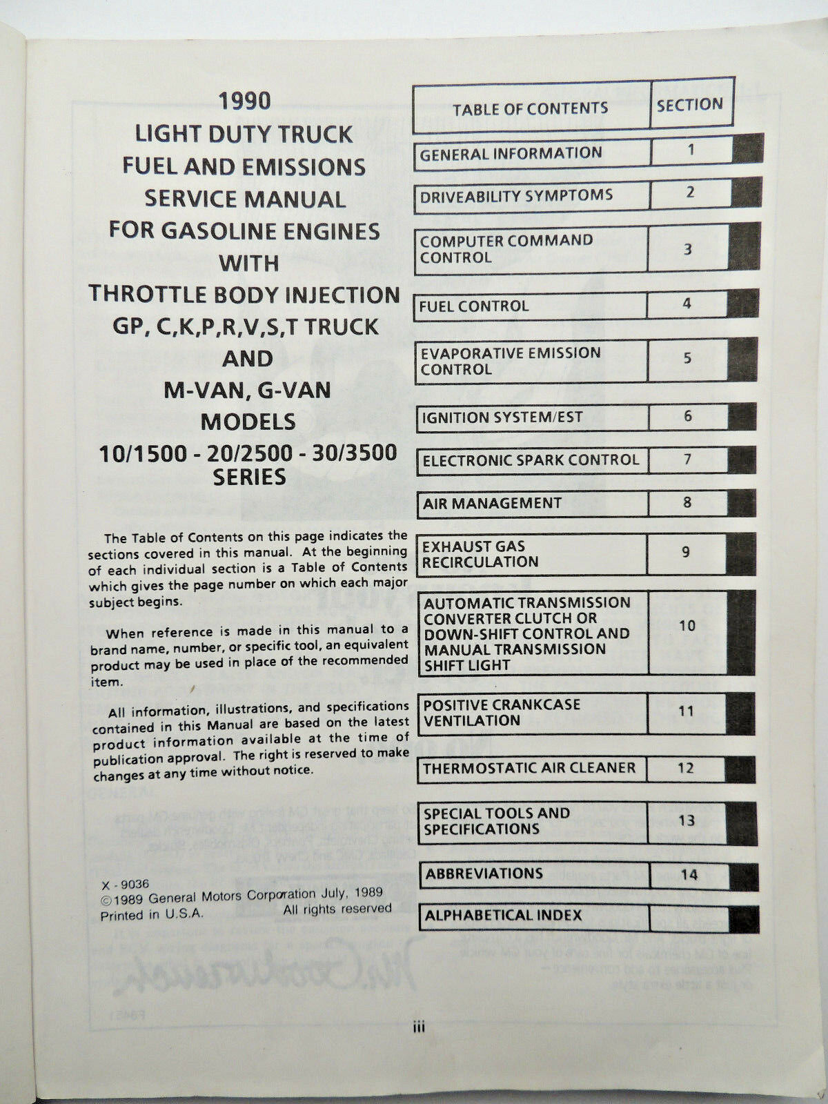 1990 GMC Light Duty Trucks Service Manual Fuel and Emissions Including Driveability - 2