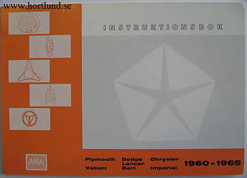 1960 - 1965 Chrysler, Plymouth, Valiant, Dodge, Dart, Lancer, och Imperial Instruktionsbok svensk