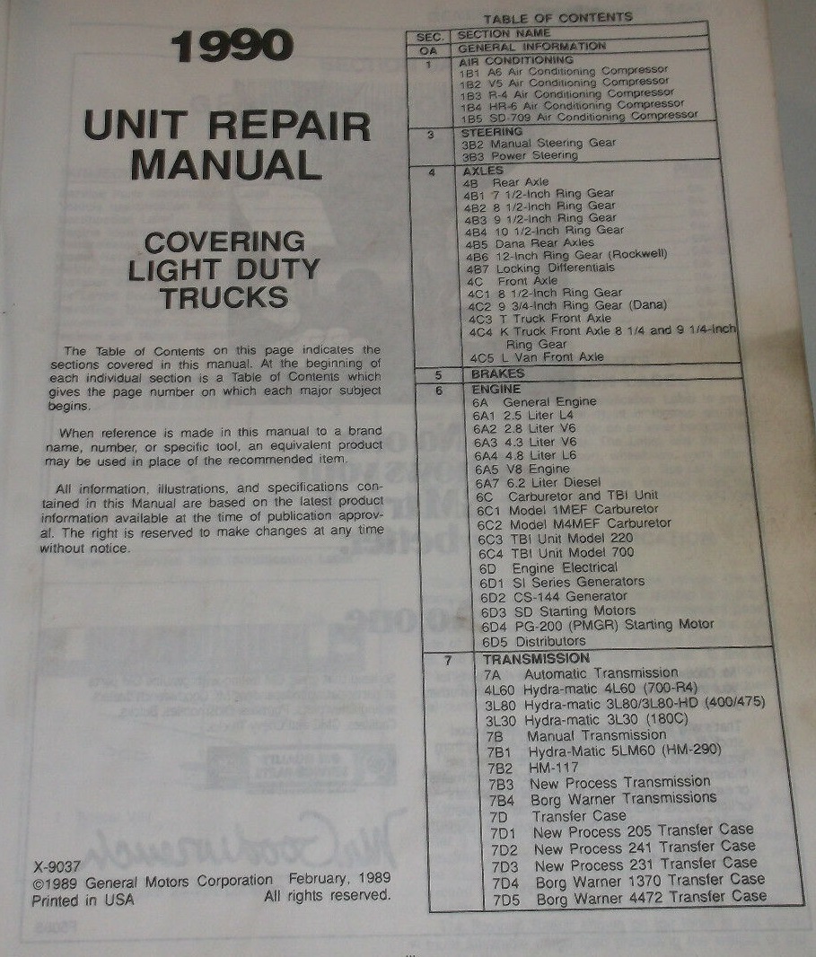 1990 GMC Light Duty Truck Unit Repair Manual - 2