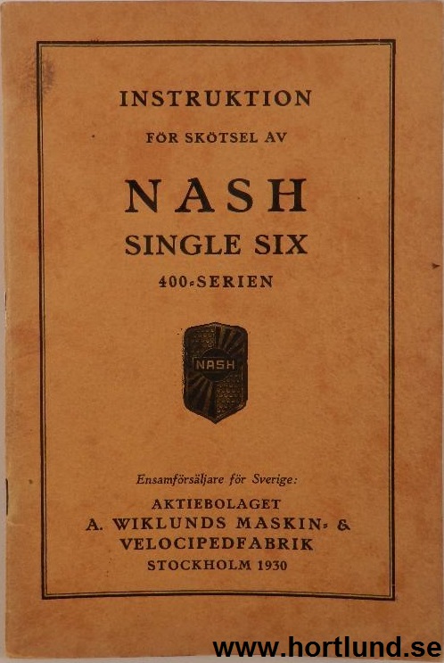 1930 Nash Singlet Six 400-Serien Instruktionsbok svensk