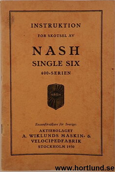 1930 Nash Singlet Six 400-Serien Instruktionsbok svensk