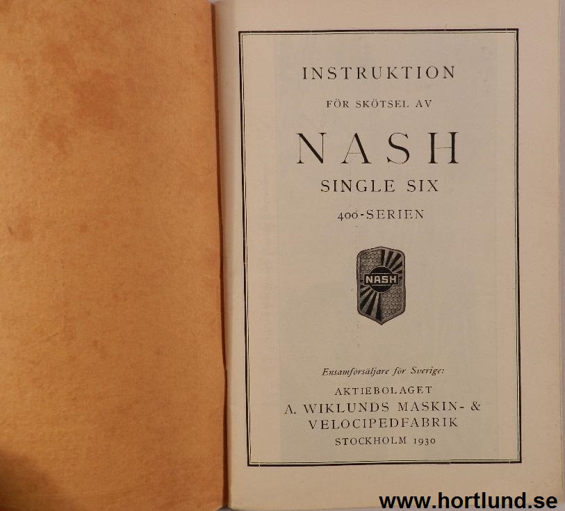 1930 Nash Singlet Six 400-Serien Instruktionsbok svensk - 2