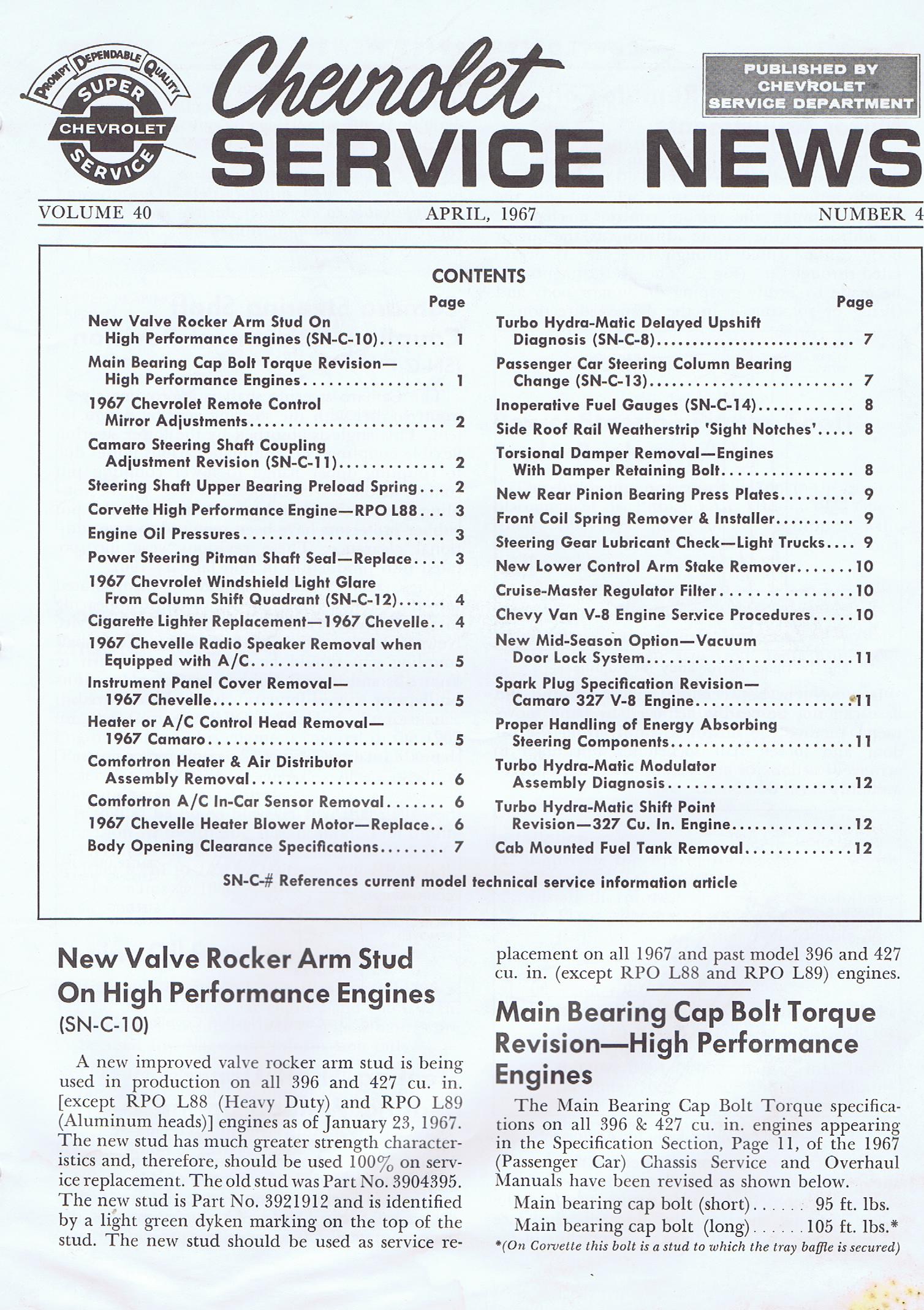 1967 Chevrolet Service News April