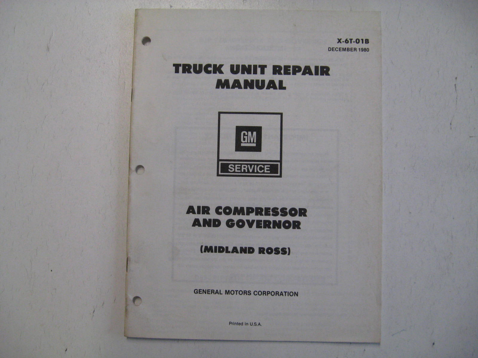 1980 Chevrolet Truck Unit Repair Manual Air Compressor and Governor