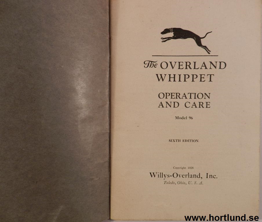 1928 Overland Whippet Model 96 Operation and care - 2