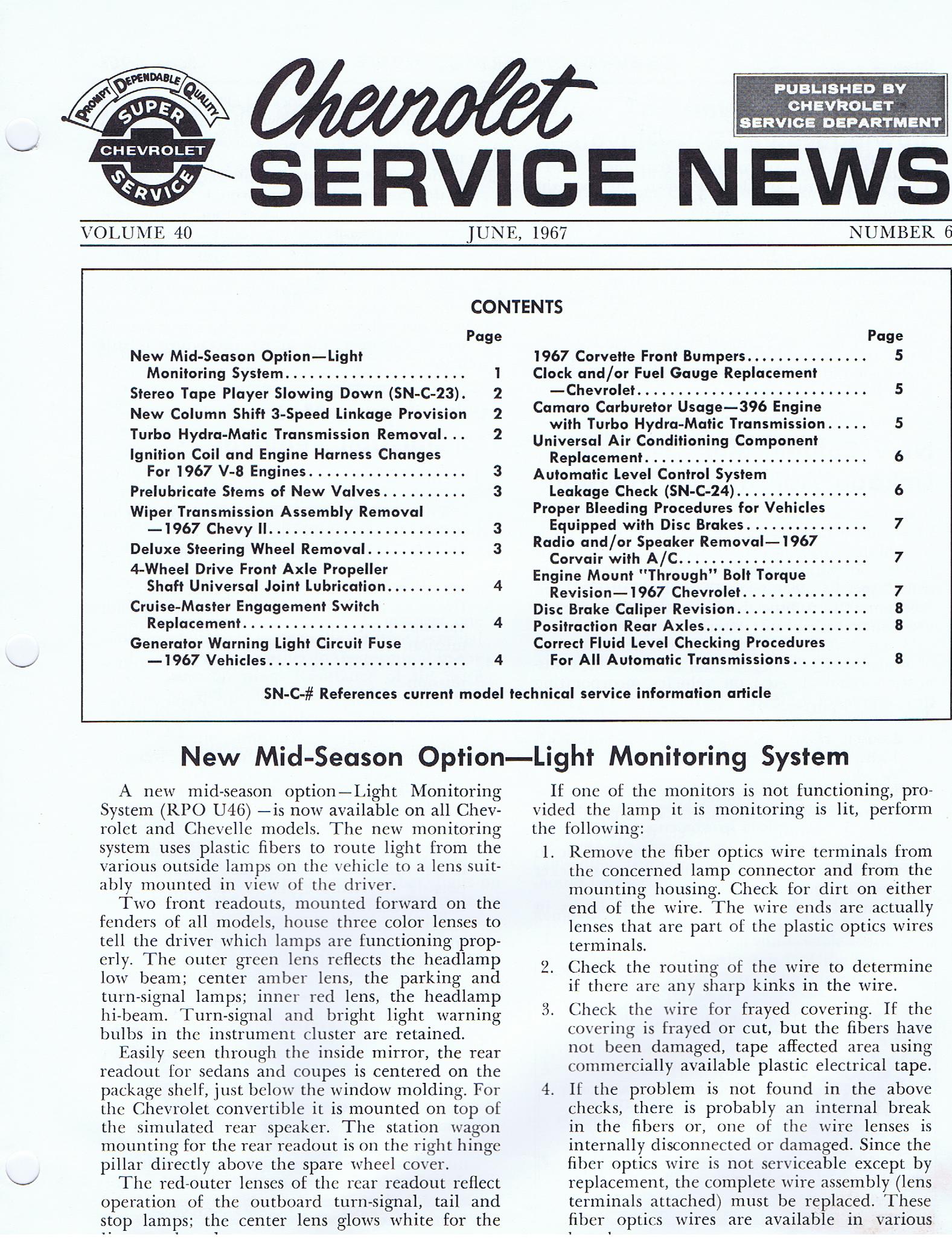 1967 Chevrolet Service News Juni