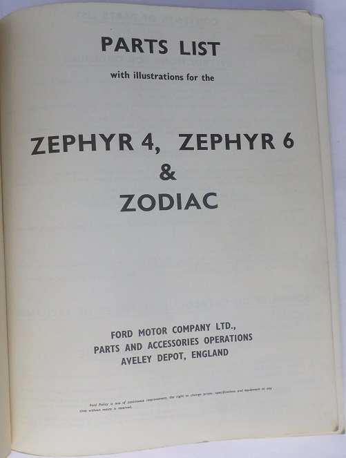 1963 Ford Zephyr & Zodiac Parts List - 2