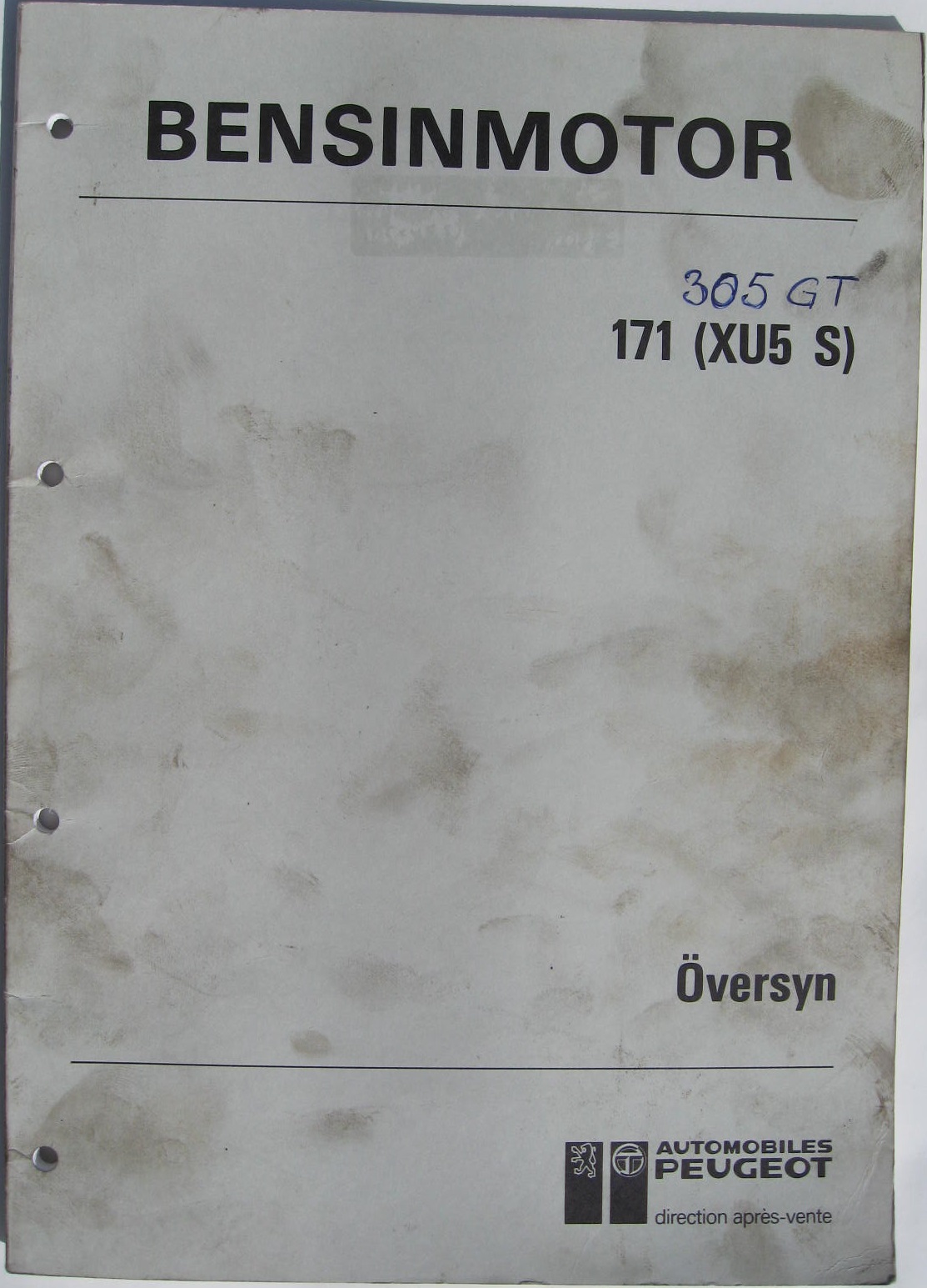 1984 Peugeot 305 GT Bensinmoor 171 (XU5 S) Reparationshanledning