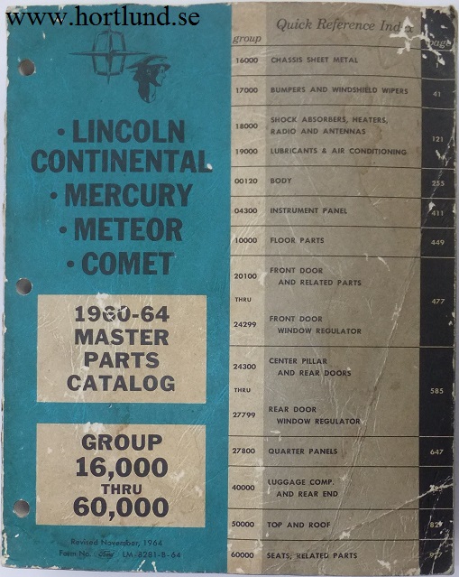 1960 - 1964 Lincoln Continental, Mercury, Meteor, Comet Master Parts Catalog
