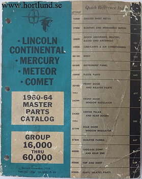 1960 - 1964 Lincoln Continental, Mercury, Meteor, Comet Master Parts Catalog