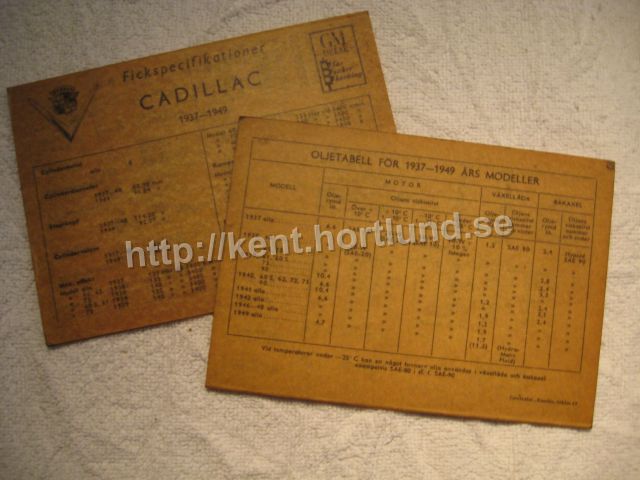 1937 - 1949 Cadillac Fickspecifikationer - 2