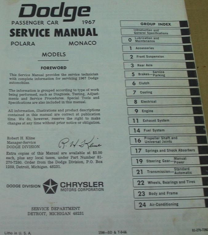 1967 Dodge Service Manual Polara & Monaco - 2